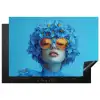 Vrouw - Bloem - Blauw - Modern - Bril - Portret Inductie beschermer vinyl 3mm klein -3d