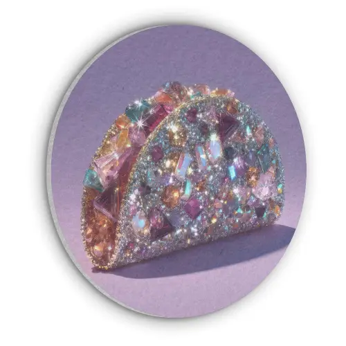 Edelstenen - Glitters - Paars - Kleurrijk Akoestische PET Vilt - Rond klein -3d