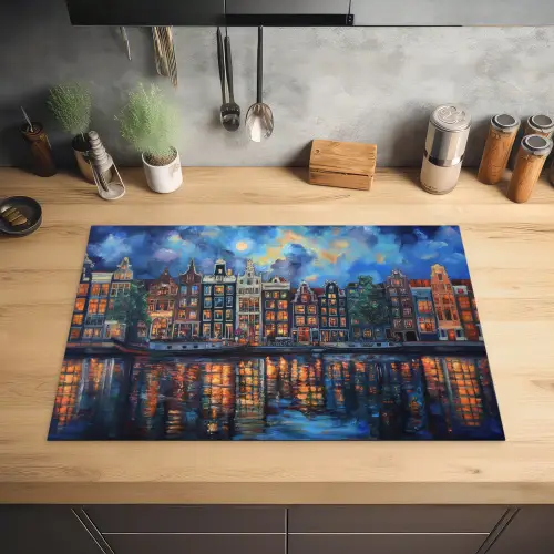 Grachten Amsterdam - Huizen - Stad - Kleurrijk Inductie beschermer vinyl 3mm klein -sfeer5
