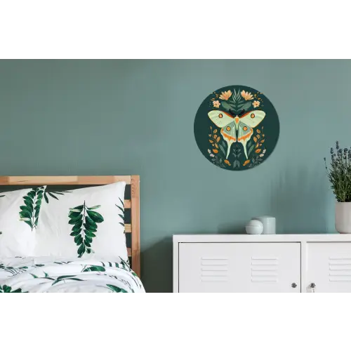 Sierlijk - Vlinder - Groen - Bladeren Wandcirkel aluminium klein -slaapkamer