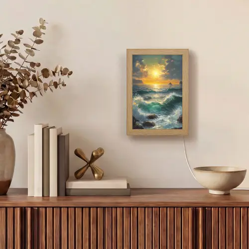 Zee - Zon - Golven - Rotsen Light Box met kabel (Tafellamp) klein -sfeer2