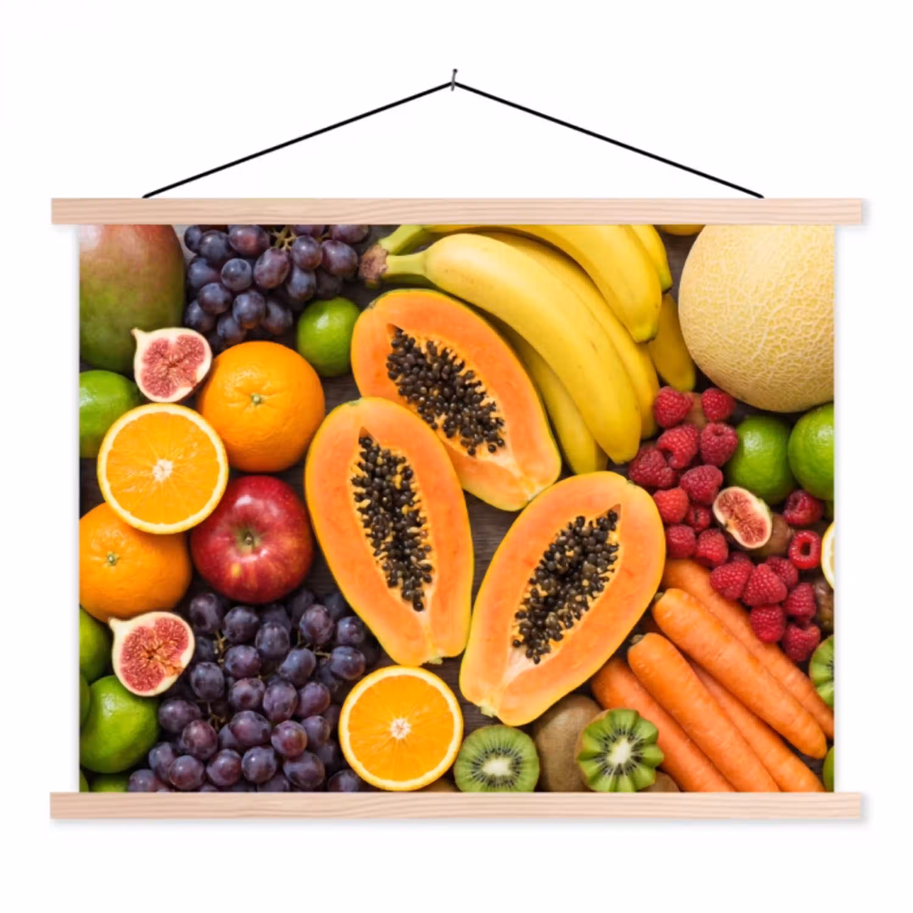 Eten - Fruit - Groenten - Vers - Kleurrijk textielposter latten blank klein -3d