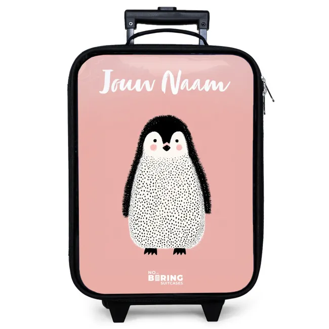 Kinderkoffer met naam - Pinguïn - Stippen - Roze - Minimalistisch