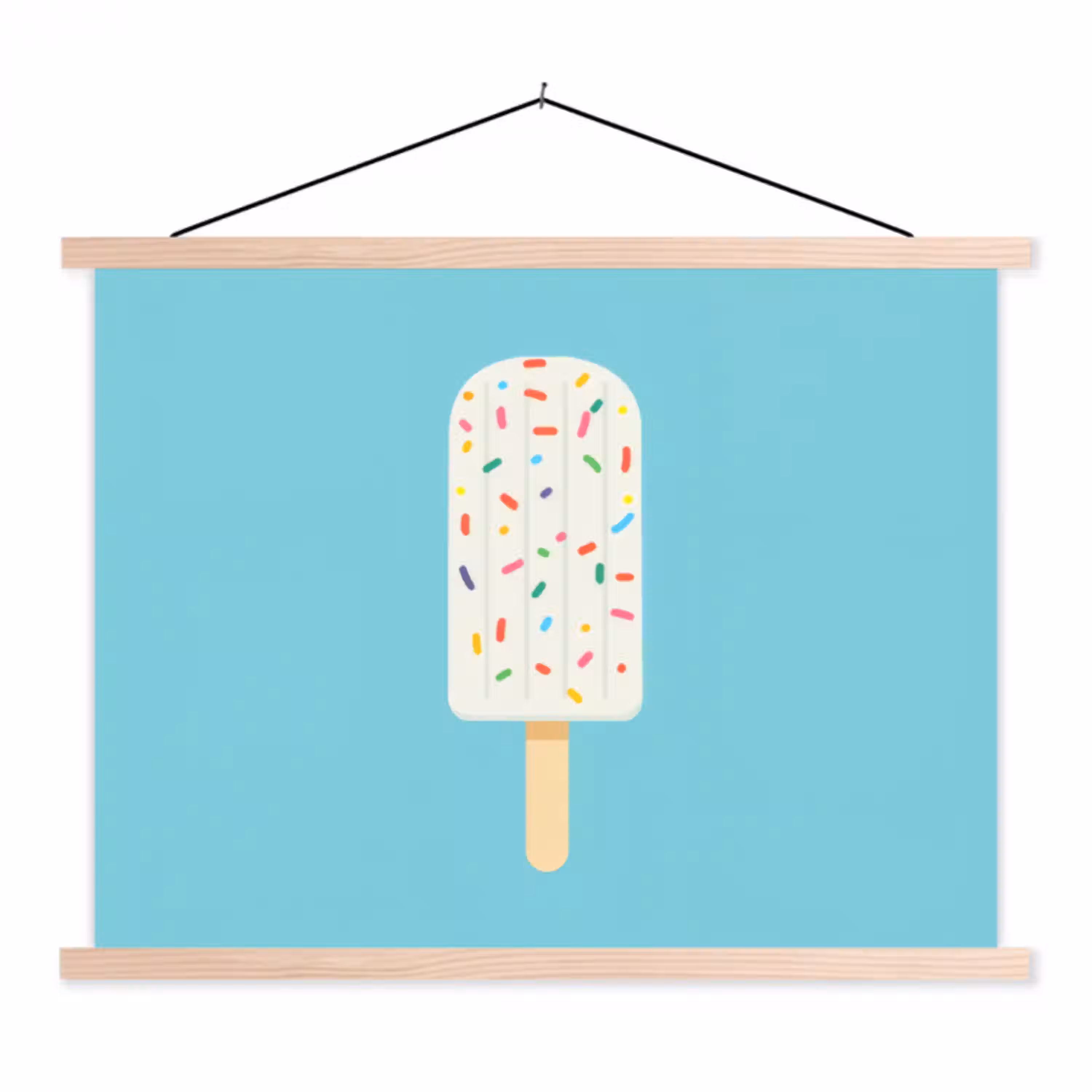 Ijsje - Stokje - Sprinkles - Lichtblauw textielposter latten blank klein -3d