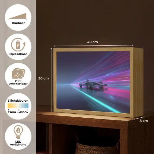 Racewagen - Neon - Snelheid - Paars Light Box met batterij (Wandlamp kind) middel -USP_websiteoverzichtNL