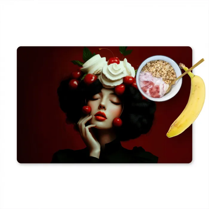 Vrouw - Kersen - Slagroom Placemat vinyl groot -zzzproduct_Kitchenyeah-website