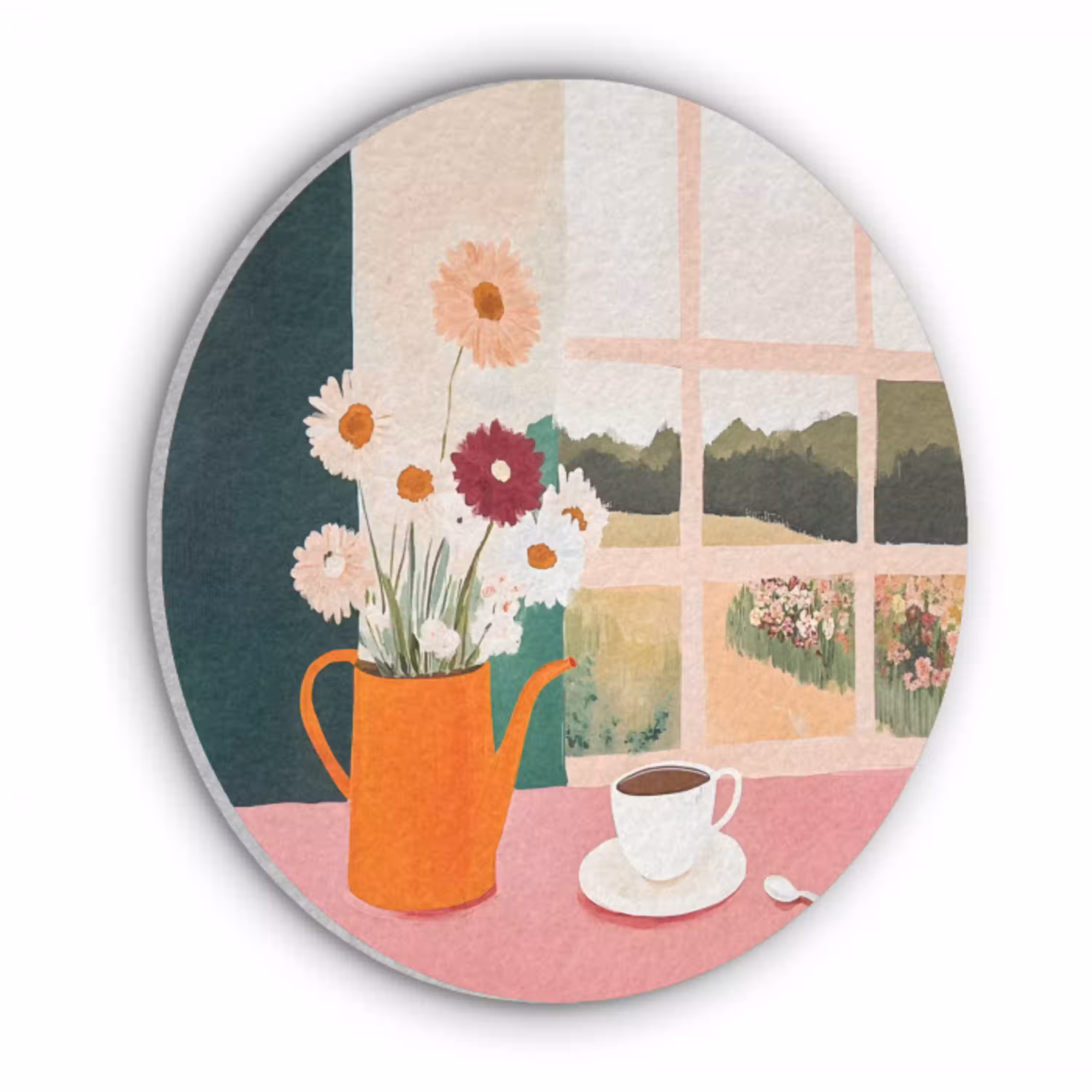 Bloemen - Koffie - Raam Akoestische PET Vilt - Rond klein -3d