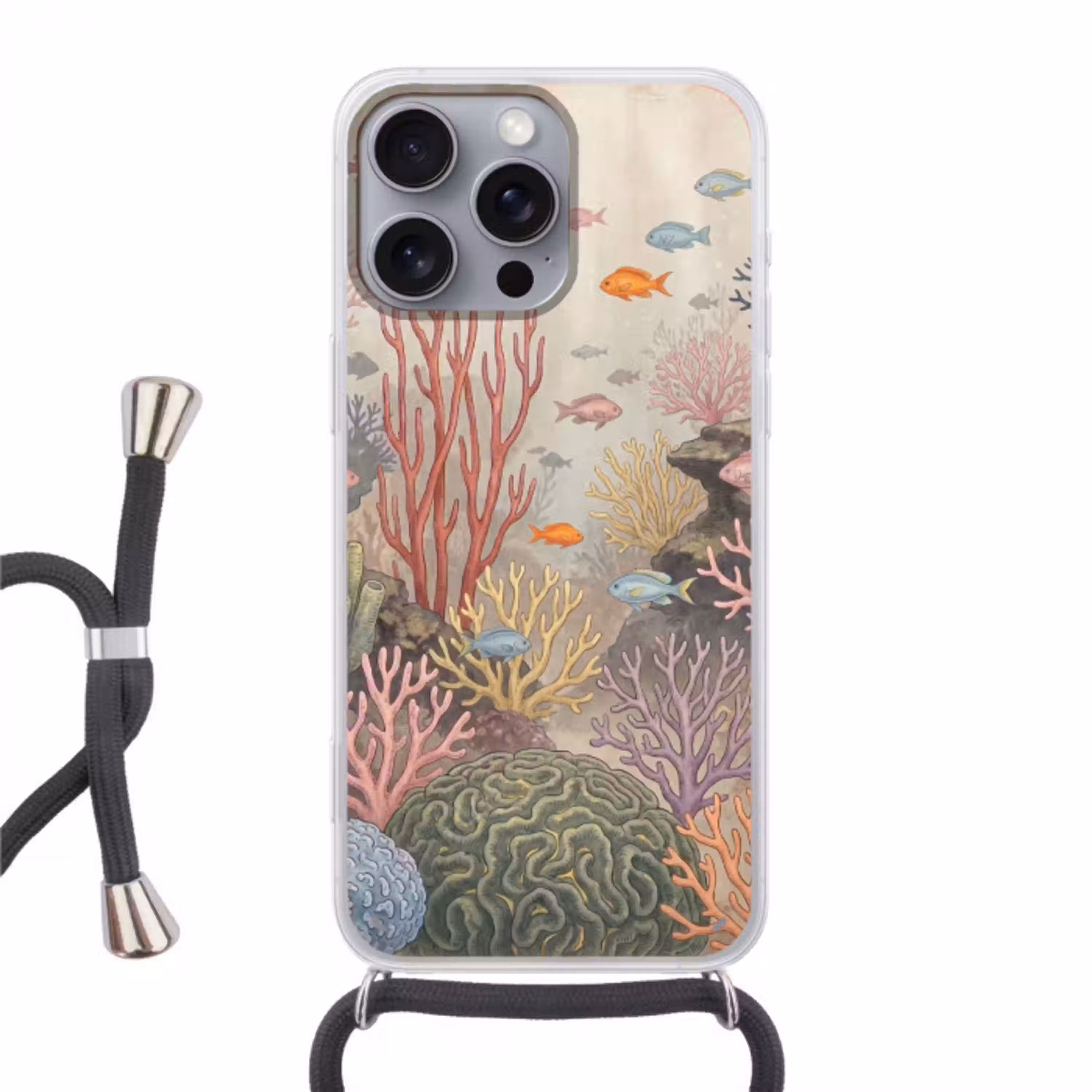Vis - Koraalrif - Onderwaterwereld - Illustratie Hoesje iPhone 16 Pro Max met koord klein -3d