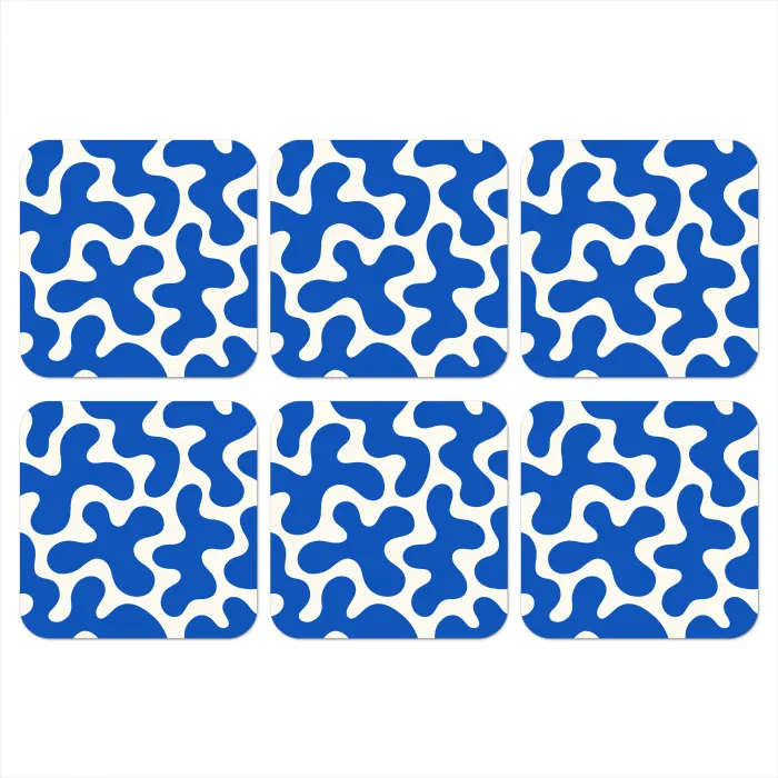 Vormen - Abstract - Blauw - Golven onderzetter kurk middel -3d