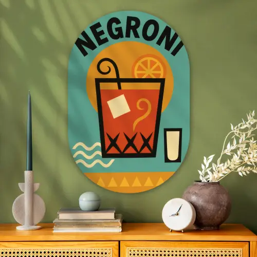 Cocktail - Negroni - Art - Sinaasappel Wandcirkel Ovaal Glas middel -sfeer2