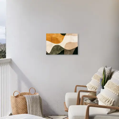 Vormen - Okergeel - Abstract Tuinposter op houten frame 2 cm dik klein -sfeer1