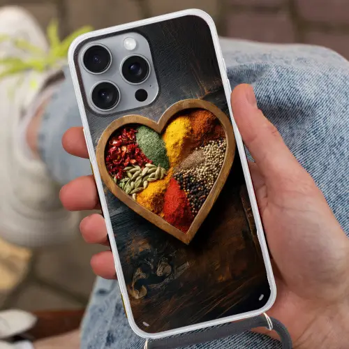 Houten - Hart - Kleurrijke - Specerijen Hoesje iPhone 16 Pro Max met koord klein -sfeer3