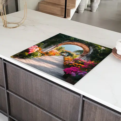 Doorkijk - Bloemen - Tropisch - Kleurrijk Inductie beschermer vinyl 3mm middel -sfeer8