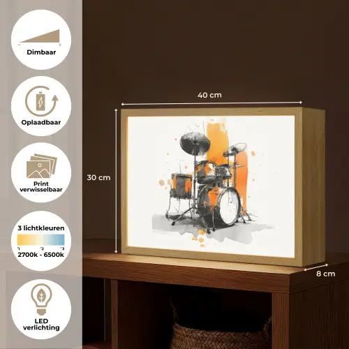 Drumstel - Oranje - Zwart - Aquarelverf Light Box met batterij (Wandlamp) middel -USP_websiteoverzichtNL