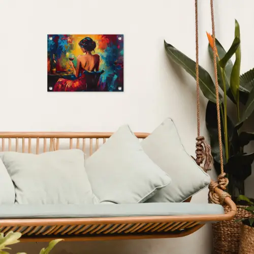 Wijn - Vrouw - Sfeervol - Kleurrijk tuinposter los doek klein -sfeer7