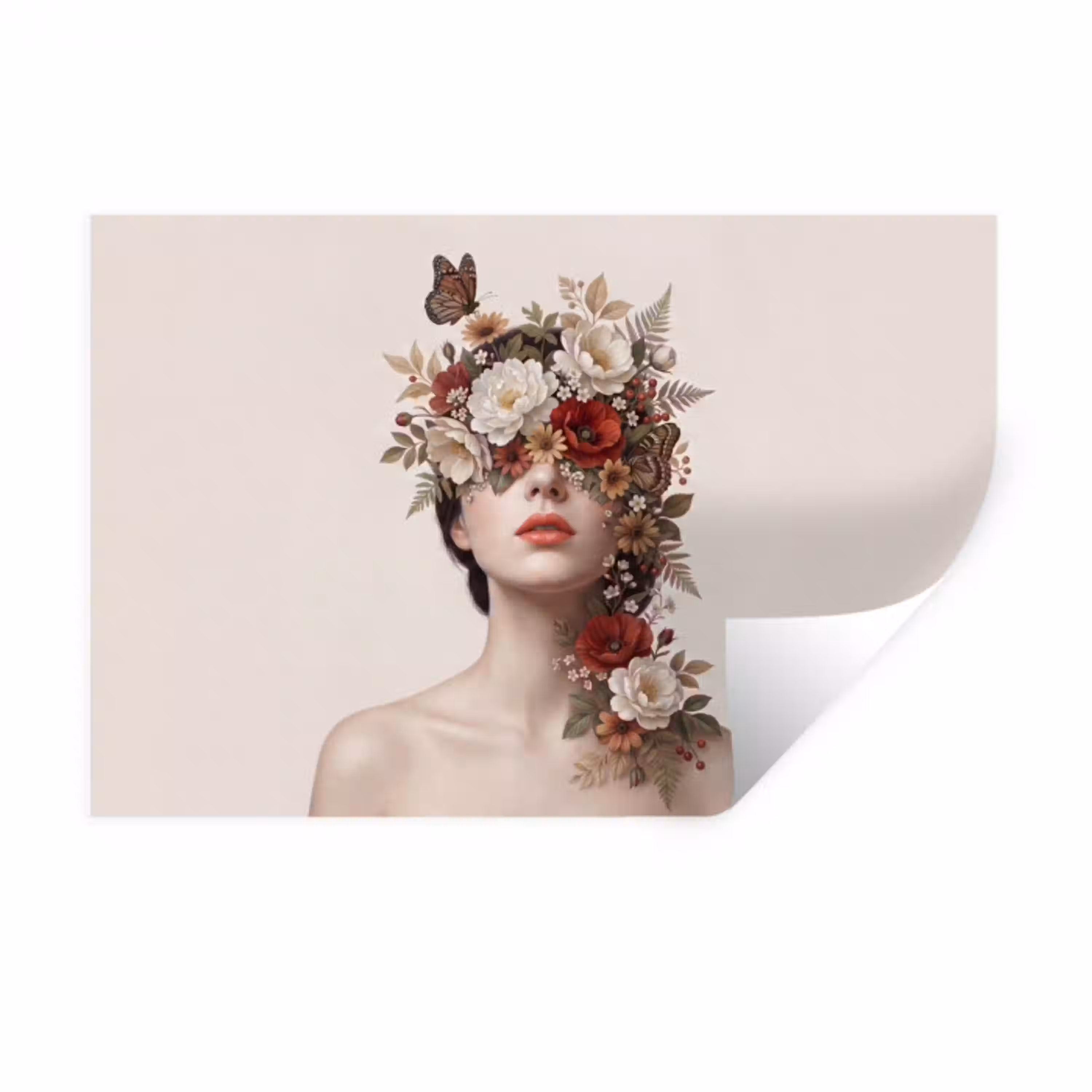 Portret - Bloemen - Cremé Muursticker klein -3d