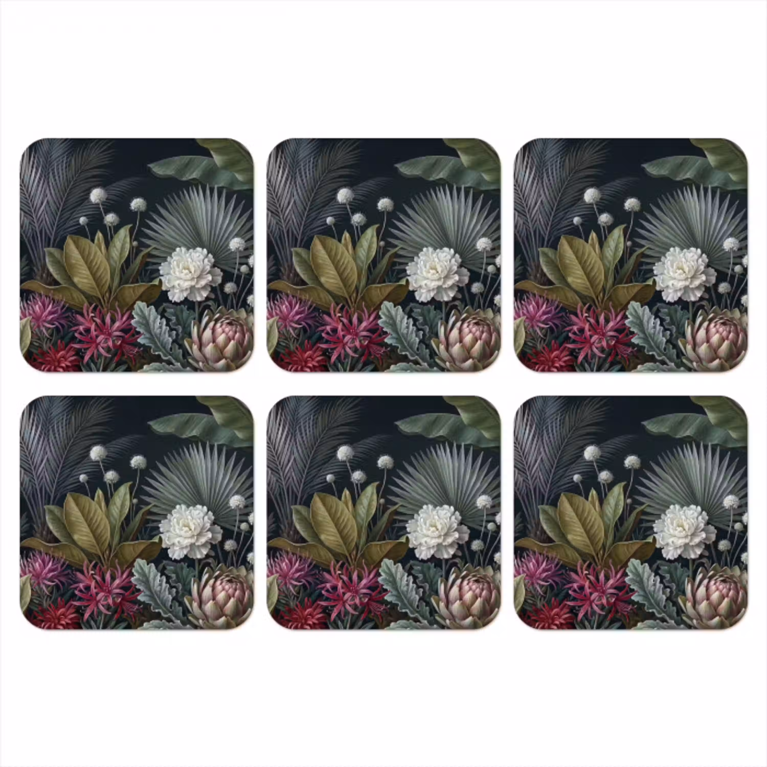Planten - Tropisch - Botanisch - Donker - Groen onderzetter kurk middel -3d