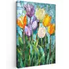 Mozaïek - Veld - Tulpen - Kleurrijk Tuinposter op houten frame 2 cm dik klein -3d