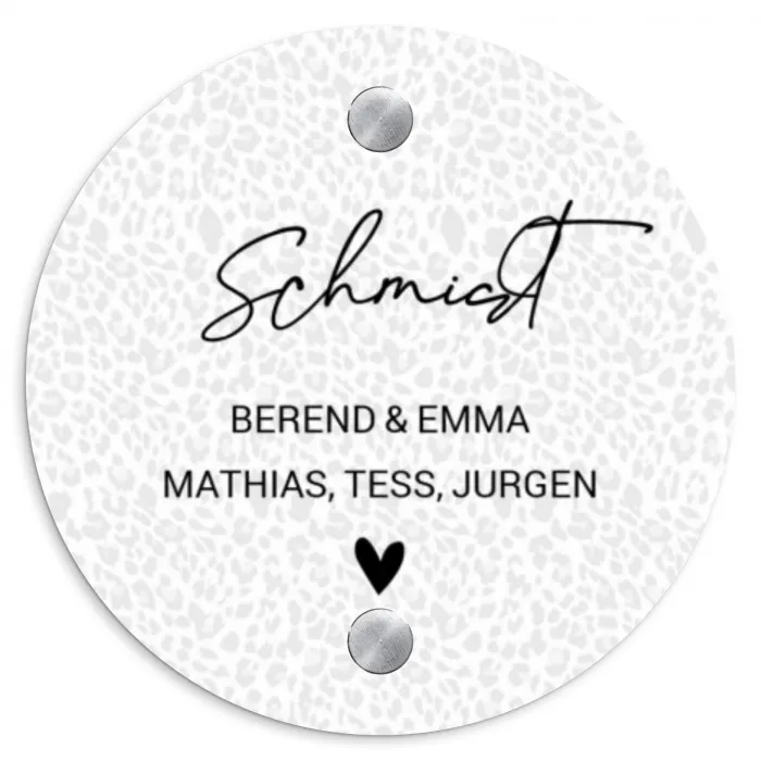 Lichtgrijs luipaard - Sierlijk Naambord Rond klein -3d