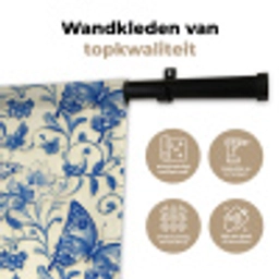 Vlinders - Bloemen - Blauw - Botanisch Wandkleed katoen klein 269 -sfeer2