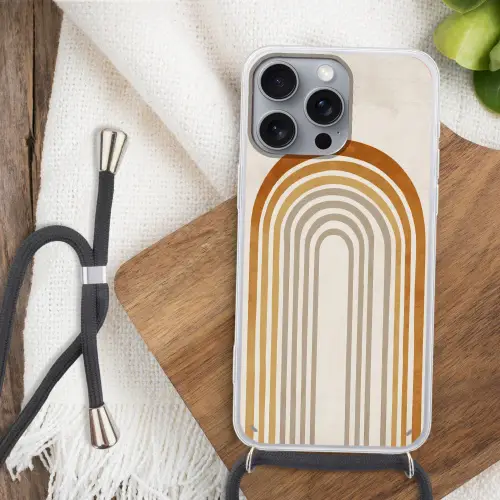 Minimalistisch - Boog - Lijnen - Beige Hoesje iPhone 16 Pro Max met koord klein -sfeer4
