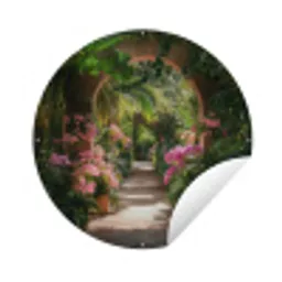 Doorkijk - Tropisch - Bloemen - Natuur Wandcirkel tuinposter met ringen klein -3d