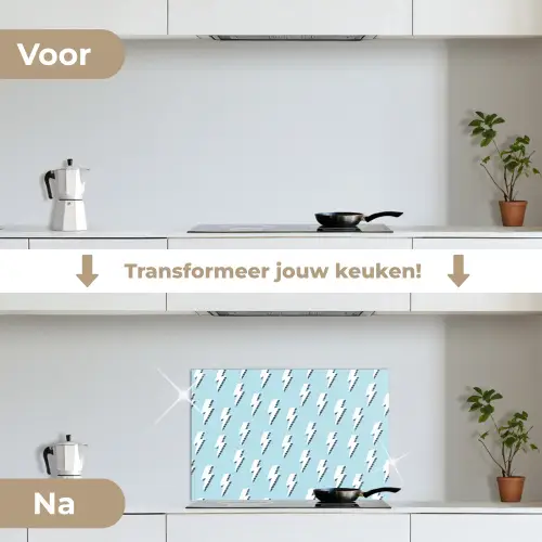 Blauw - Wit - Patroon - Bliksem keuken achterwand spatscherm klein 900 -voor_na_NL