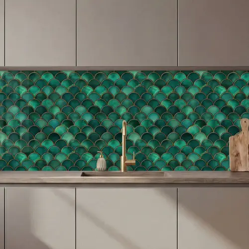 Schubben - Structuur - Diepgroene - Goud keuken achterwand 2 middel 871 zz_3dshopping