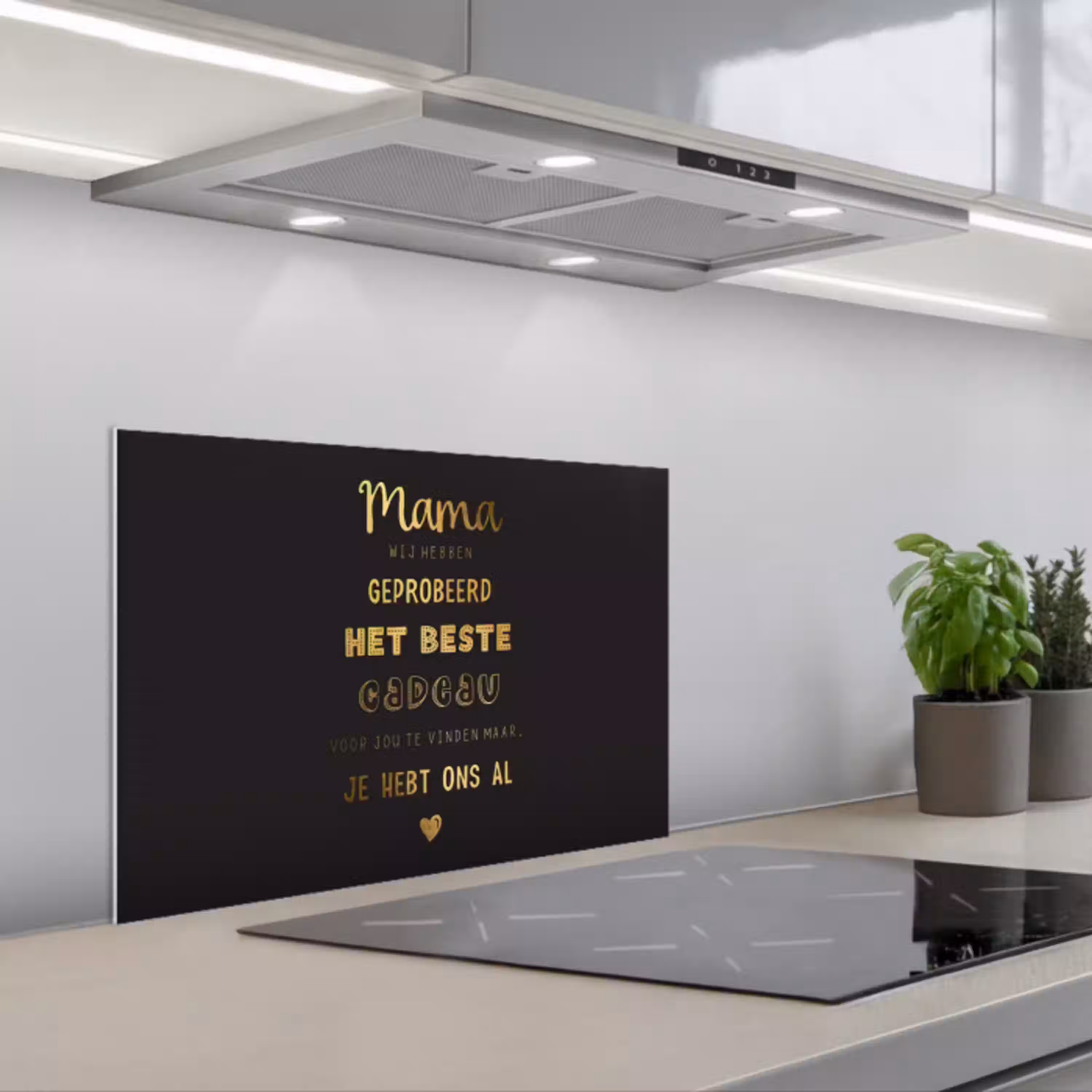 Spreuken - Quotes Mama Je Hebt Ons Al - Moeder - Moederdag cadeau voor mama - Goud keuken achterwand spatscherm klein -3d_schuin