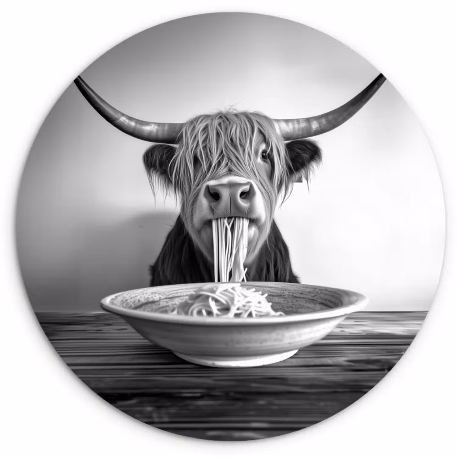 Muurcirkel glas - Schotse Hooglander - Spaghetti - Dieren - Zwart wit