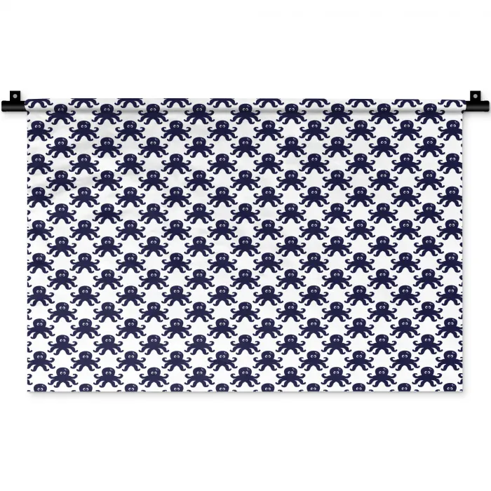 Oceaan - Octo - Blauw - Wit Wandkleed katoen klein 269 -zz3d