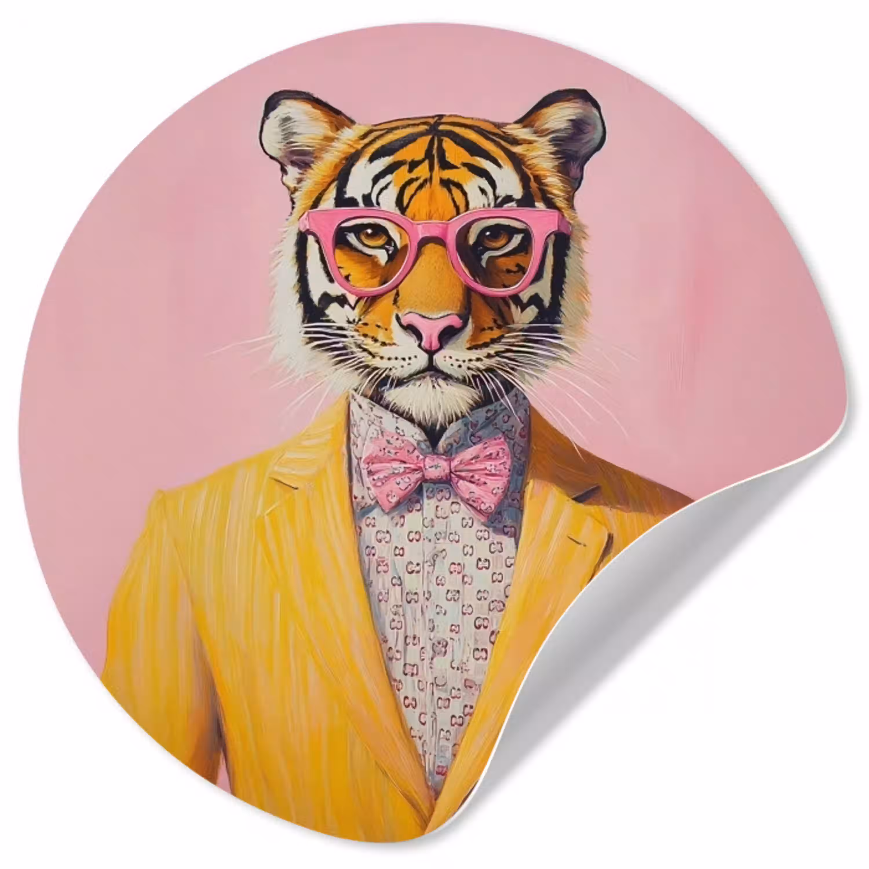 Tijger - Bril - Geel - Jasje Wandcirkel behangsticker klein -3d