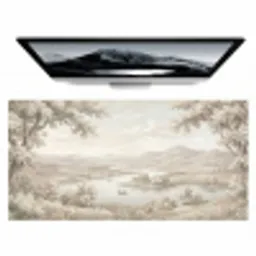 Rivierlandschap - Bergen - Natuur - Vintage - Beige Muismat XXL klein -zzz3d