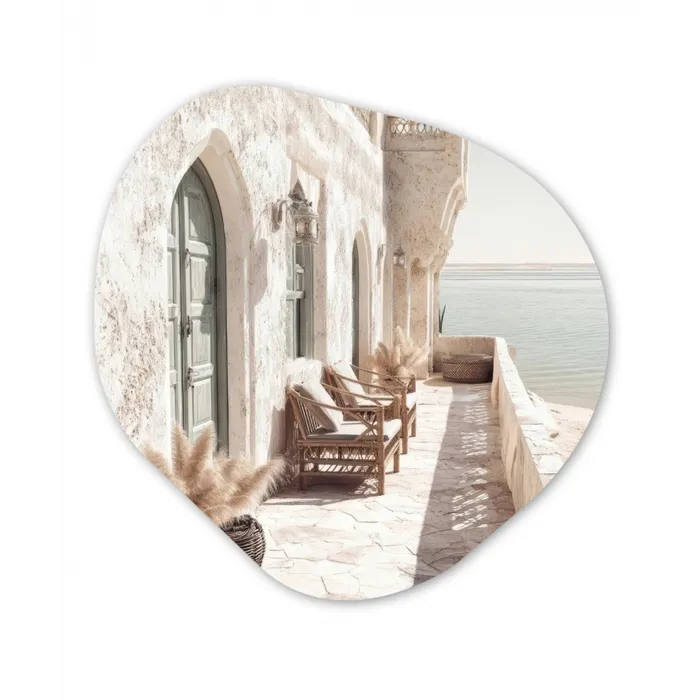 Terras - Stoelen - Strand - Beige Wandcirkel Organisch Forex 3mm klein -3d