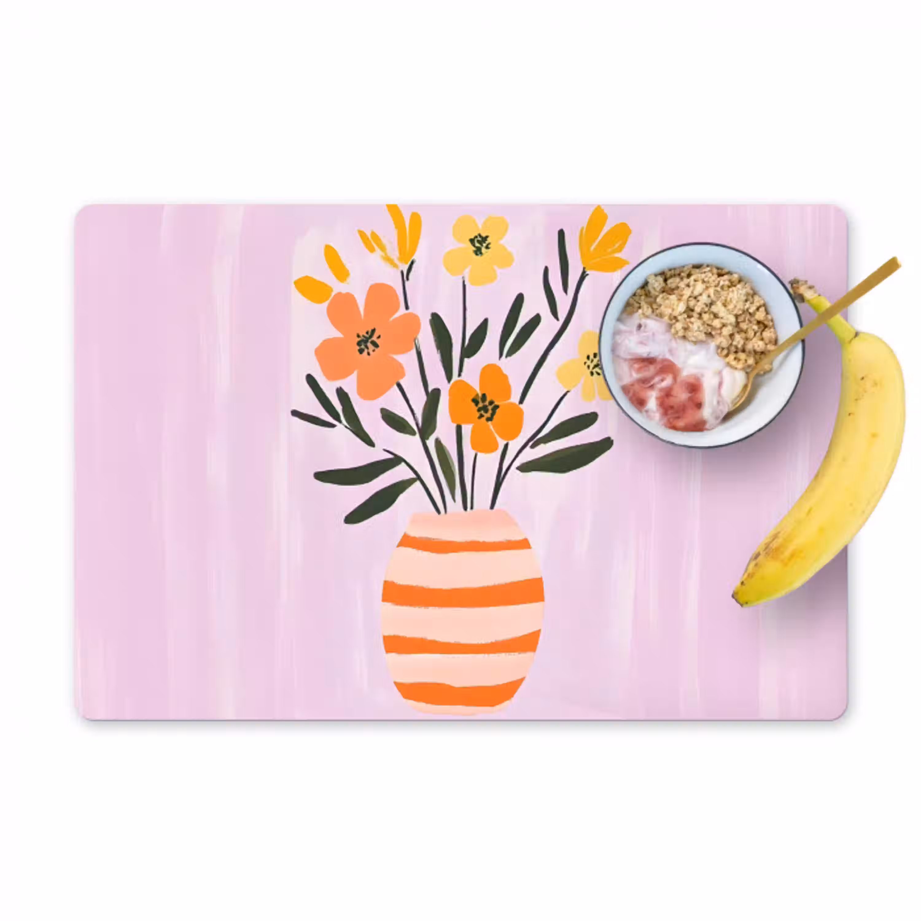 Vaas - Gestreept - Bloemen - Oranje Placemat vinyl groot -zzzproduct_Kitchenyeah-website