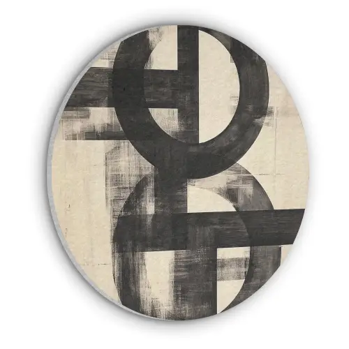 Cirkels - Balken - Zwart - Abstract Akoestische PET Vilt - Rond klein -3d