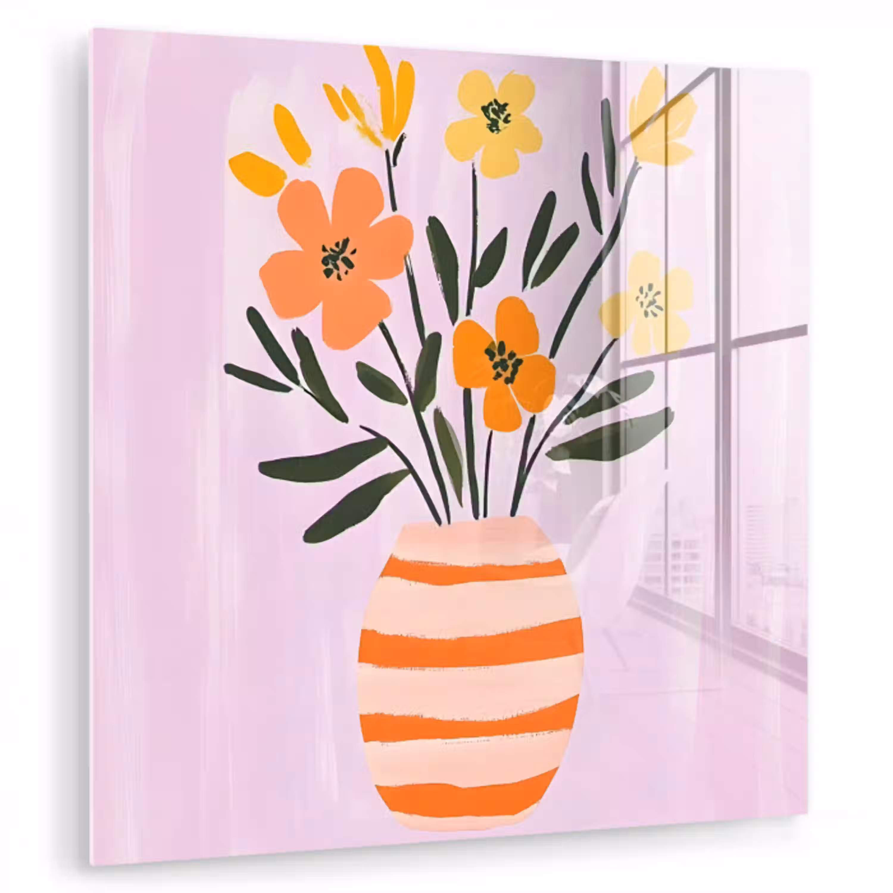 Vaas - Gestreept - Bloemen - Oranje plexiglas 5mm klein -zzzproduct_nieuw