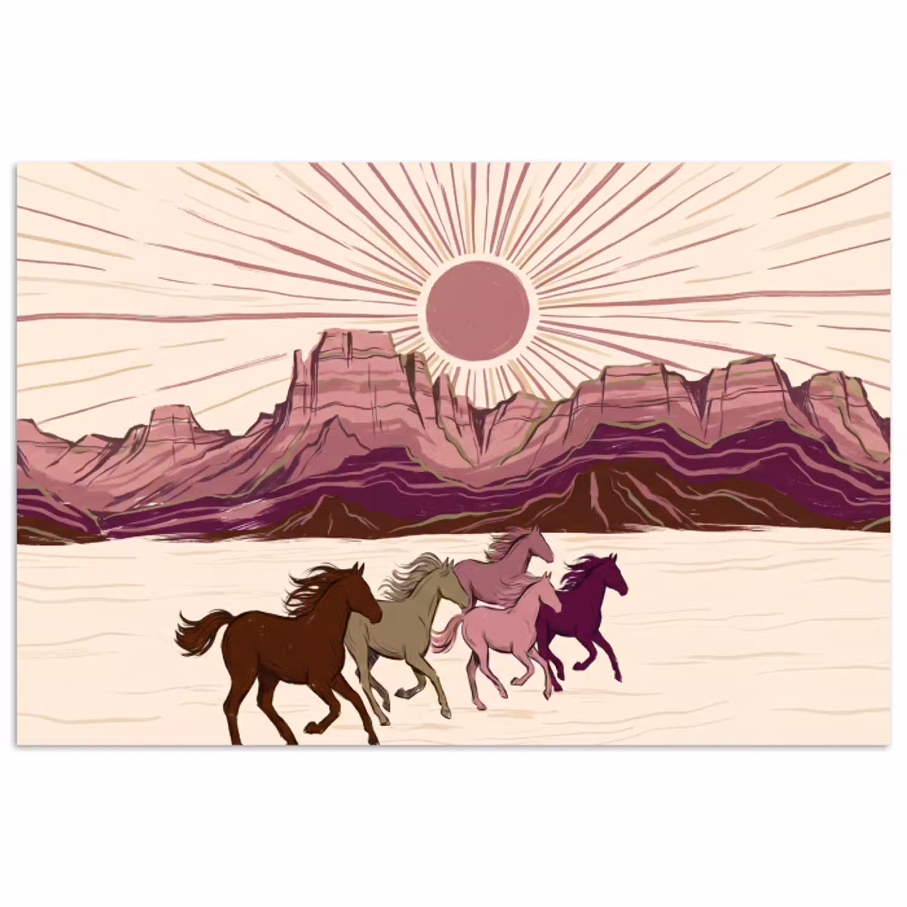 Paarden - Rennend - Woestijn - Natuur - Abstract poster papier klein -3d