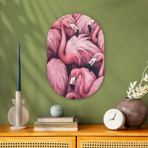 Flamingo - Roze - Dieren Wandcirkel Ovaal Forex klein -sfeer2