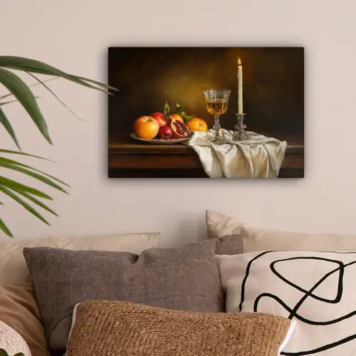 Fruit -  Stilleven - Wijn - Kaars canvas 2cm klein -sfeer1