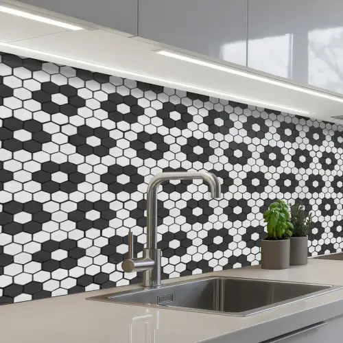 Bloem - Vorm - Patroon - Zwart keuken achterwand 2 middel 871 -3d_schuin
