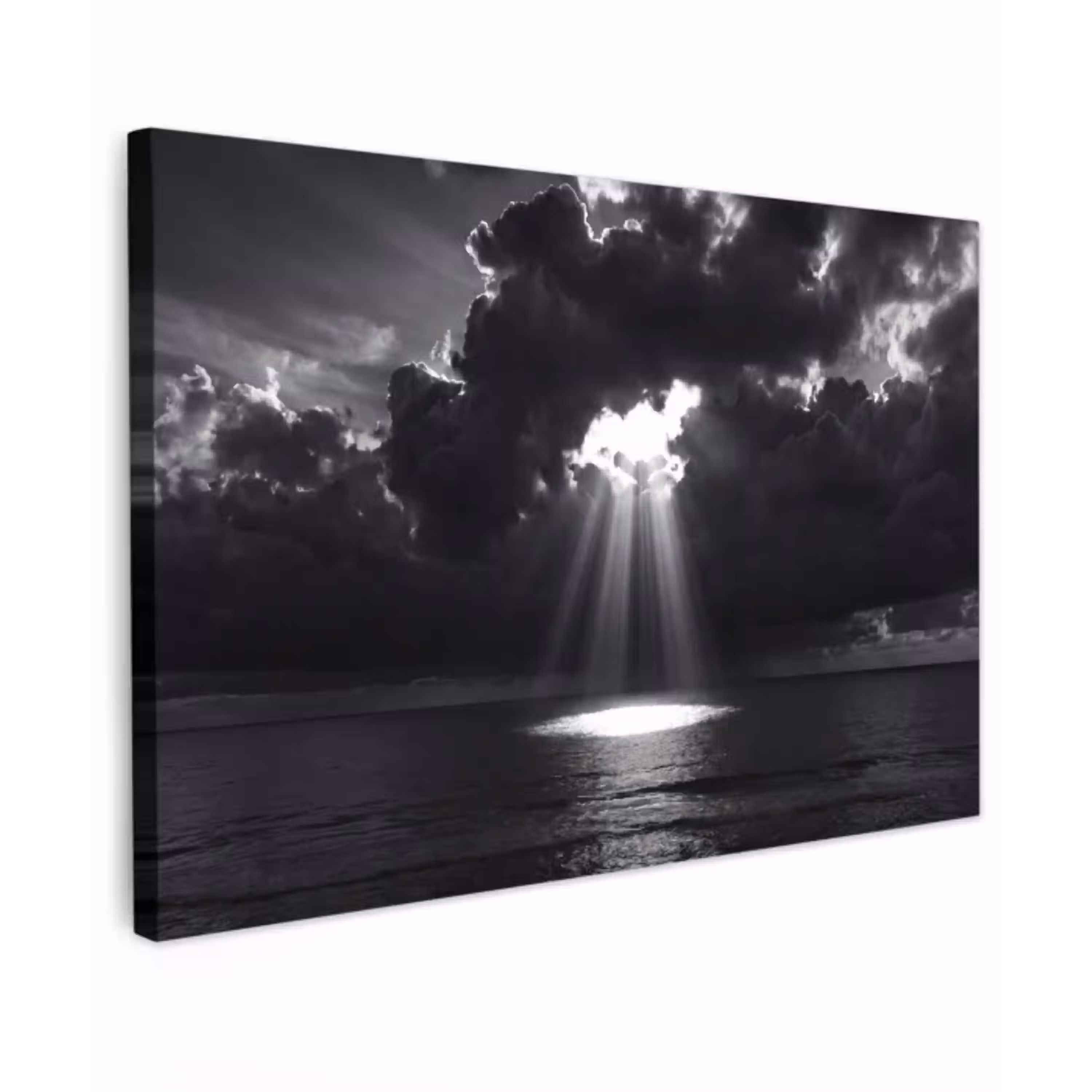 Licht - Wolken - Zee - Zwart-wit - Natuur canvas 2cm klein -z3d