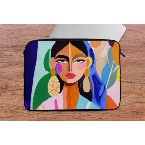 Portret - Vrouw - Modern laptophoes neopreen klein -tafel