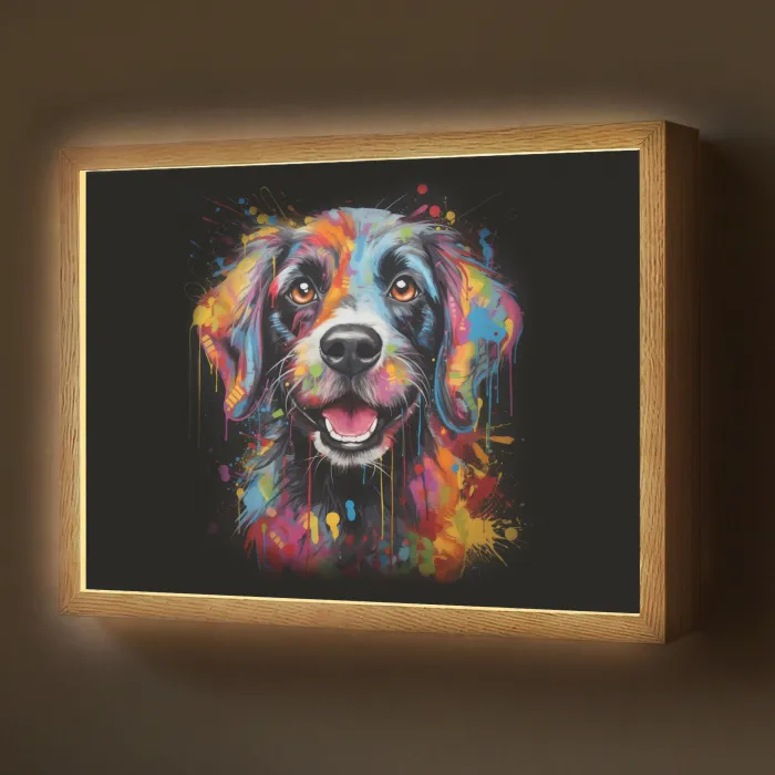 Graffiti - Hond - Zwart - Kleuren Light Box met batterij (Wandlamp) middel -z3d_website