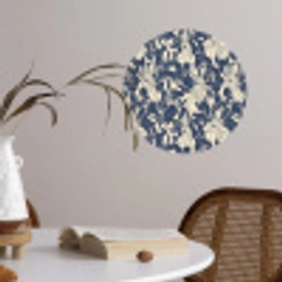 Hazen - Bladeren - Patroon - Blauw - Beige Wandcirkel behangsticker klein 186 -sfeer3