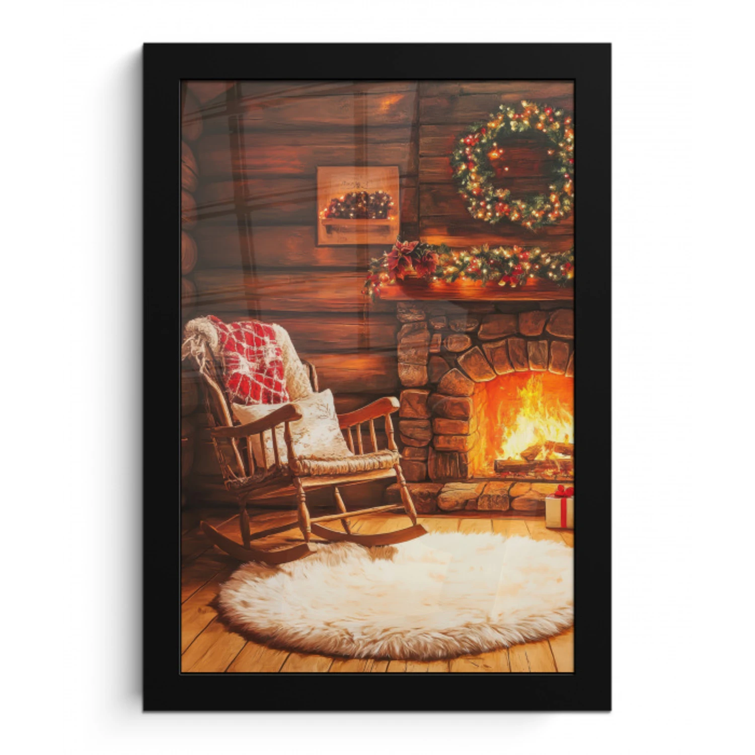 Winter - Kerst - Huis - Openhaard fotolijst zwart zonder passe partout klein -3d