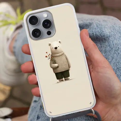 Knuffelbeer - Oranje bloemen - Vriendelijk Hoesje iPhone 16 Pro Max met koord klein -sfeer3