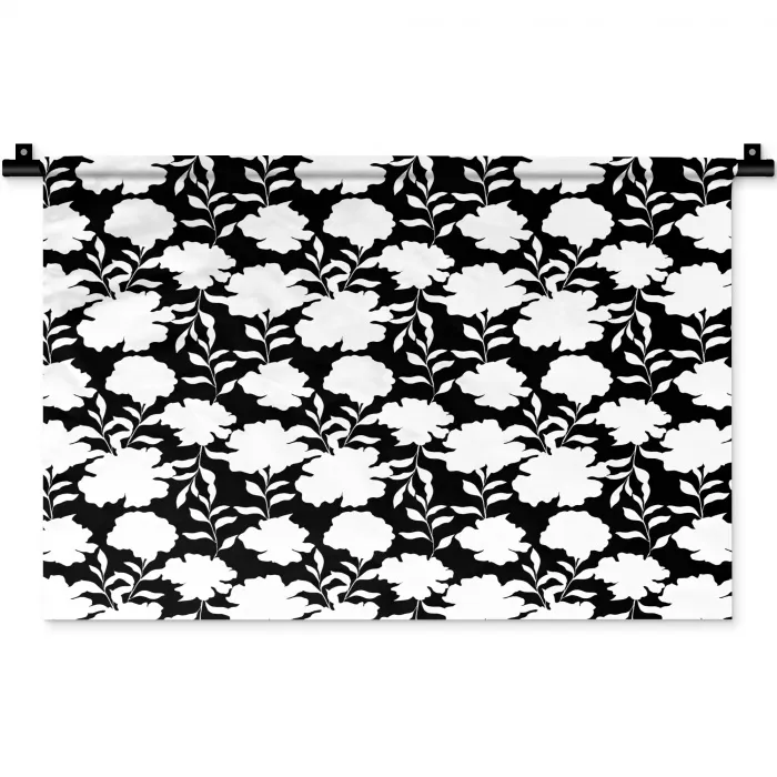 Silhouet - Bloemen - Wit - Zwart Wandkleed katoen klein 269 -zz3d