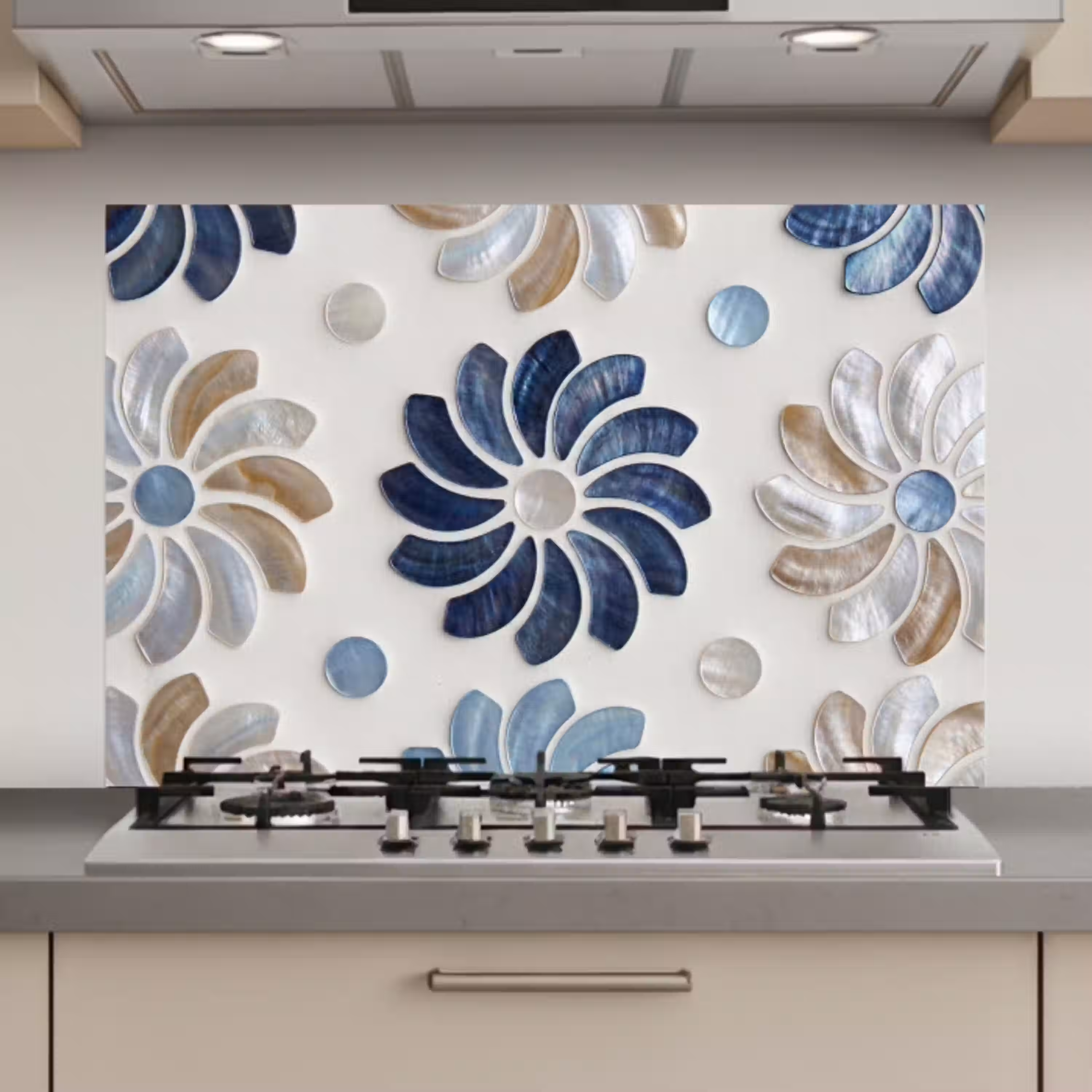 Bloemen - Parelmoer - Abstract - Patroon - Blauw keuken achterwand spatscherm klein -3d_website