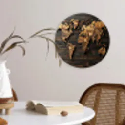 Wereldkaart -  Hout - Mozaïek Wandcirkel kunststof plaat 5mm dik klein -sfeer4